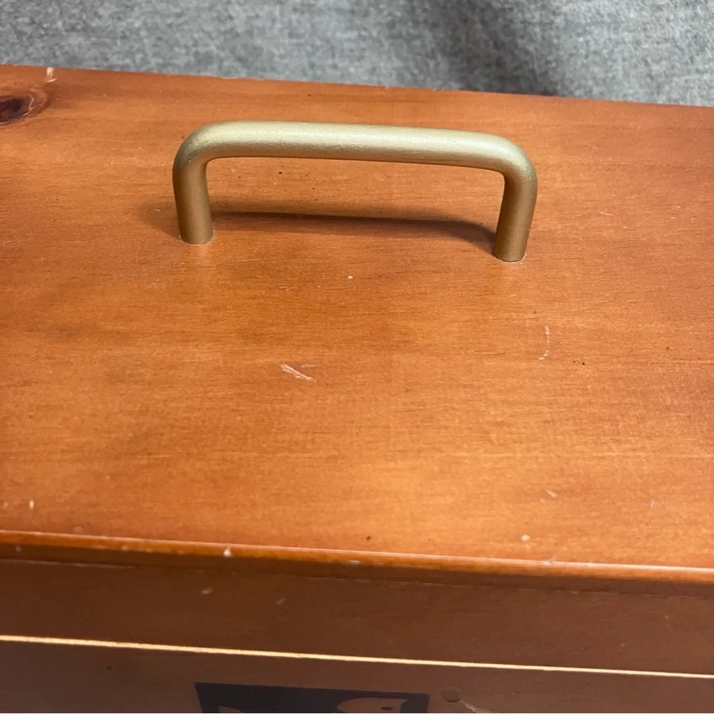 FAO Schwartz Vintage Wooden Box 13” Latch Brown Brass Rocking Horse Logo EUC